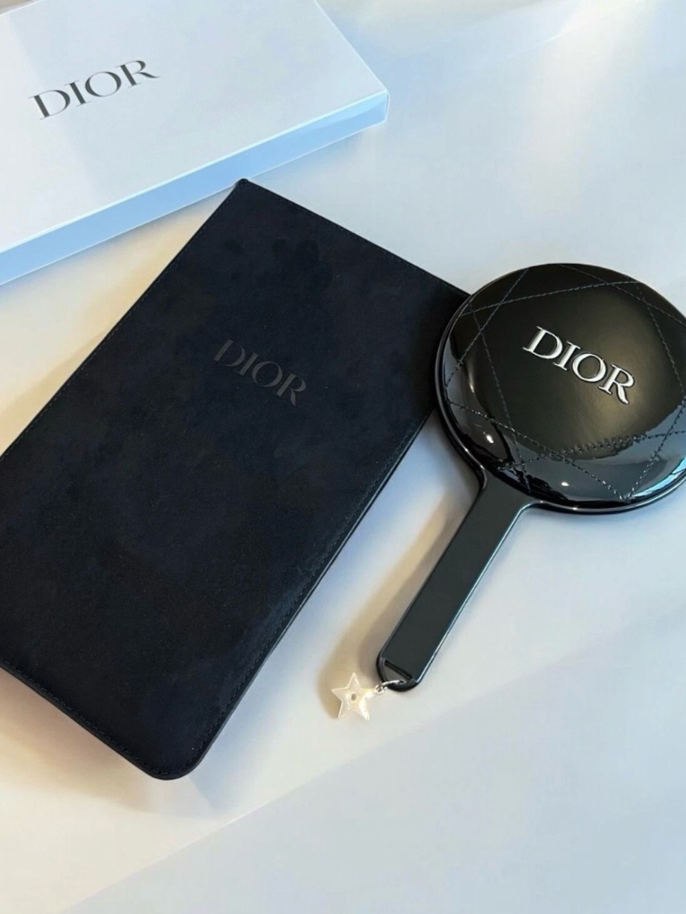 Dior Black Patent Hand Mirror Pouch Set